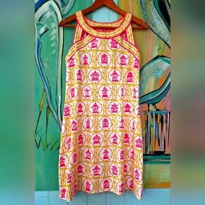 Gretchen Scott Tropical Dress Womens Large Floral Bright Beach Bird Palace